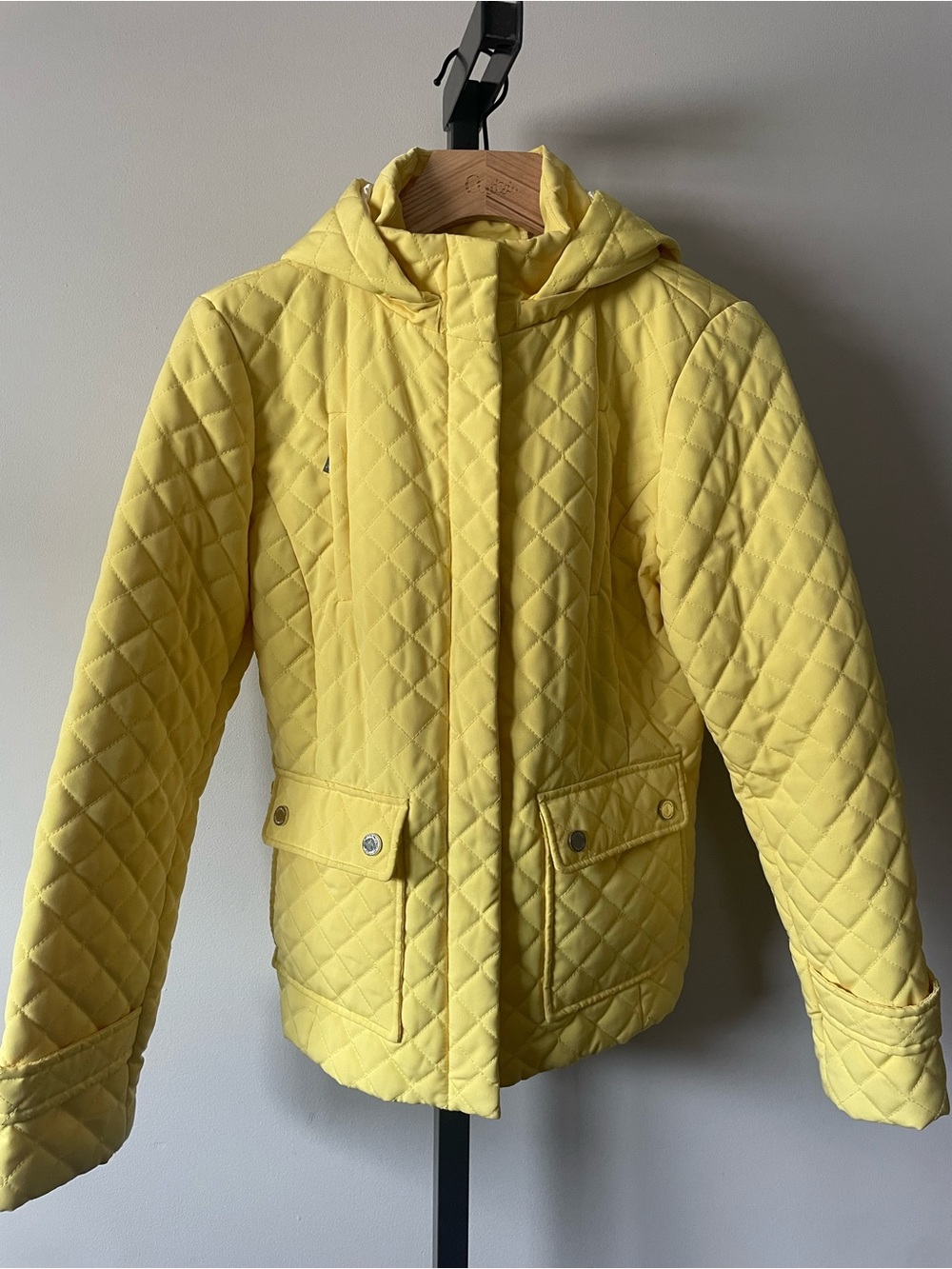 Calvin Klein Quilted Hooded Jacket Coat Snap Pockets Yellow Lemon Size XS